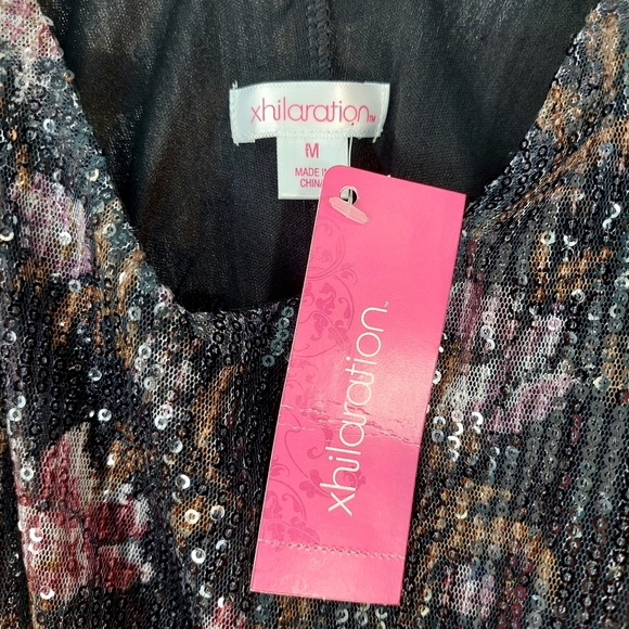 NWT Xhilaration Strappy Sequined Black Floral Mesh Cocktail Party Dress Sz M - Picture 4 of 14